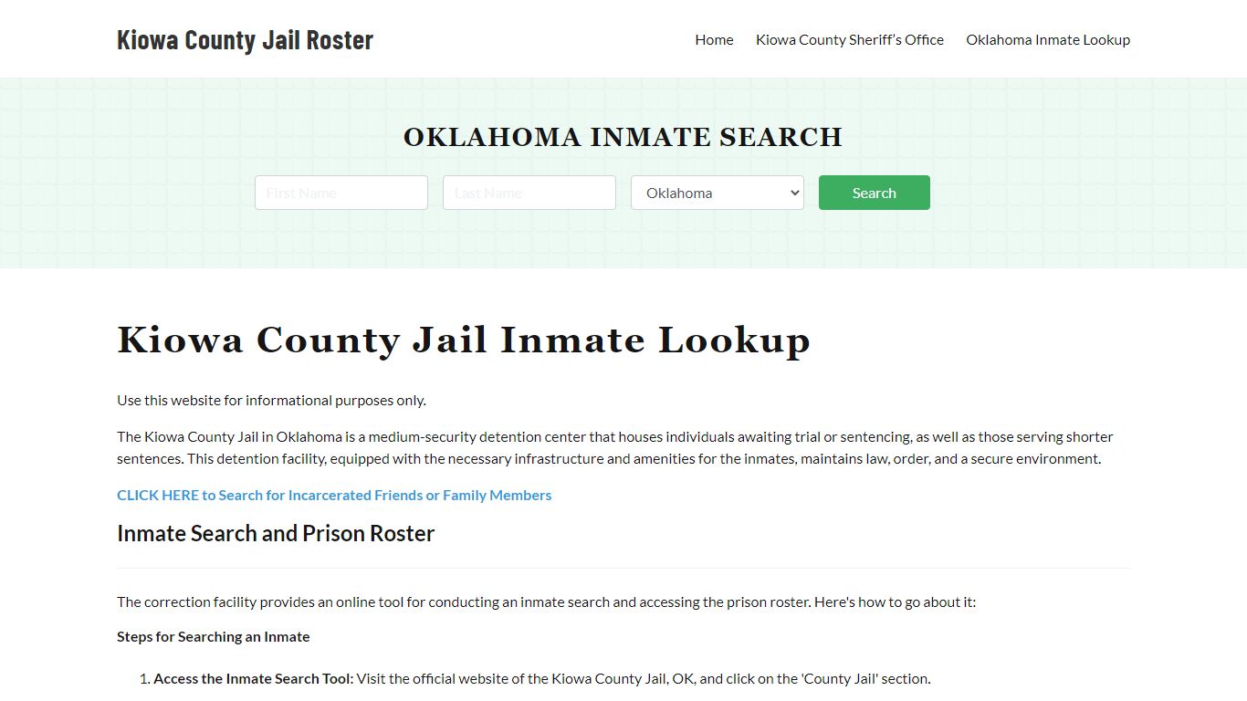 Kiowa County Jail Roster Lookup, OK, Inmate Search