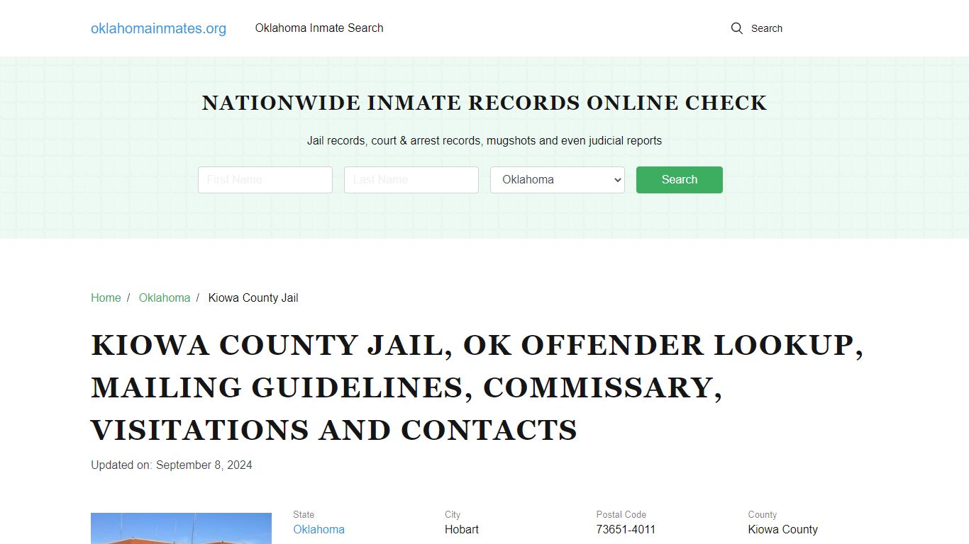 Kiowa County Jail, OK: Inmate Search Options, Visitations, Contacts